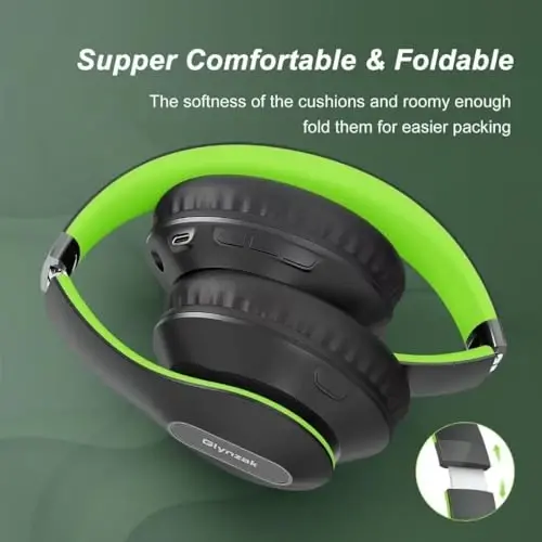 Glynzak Wireless Bluetooth Headphones Over Ear 65H Playtime HiFi Stereo Headset with Microphone and 6EQ Modes Foldable Bluetooth V5.3 Headphones for Travel Smartphone Computer Laptop - 4
