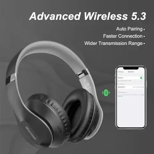 Glynzak Wireless Bluetooth Headphones Over Ear 65H Playtime HiFi Stereo Headset with Microphone and 6EQ Modes Foldable Bluetooth V5.3 Headphones for Travel Smartphone Computer Laptop - 6
