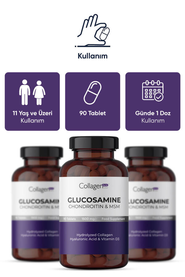 Glyukoza, Hondroitin & MSM, Gidrolangan Kollagen, D3 Vitamini, 1500 mg x 90 Tablet - 14