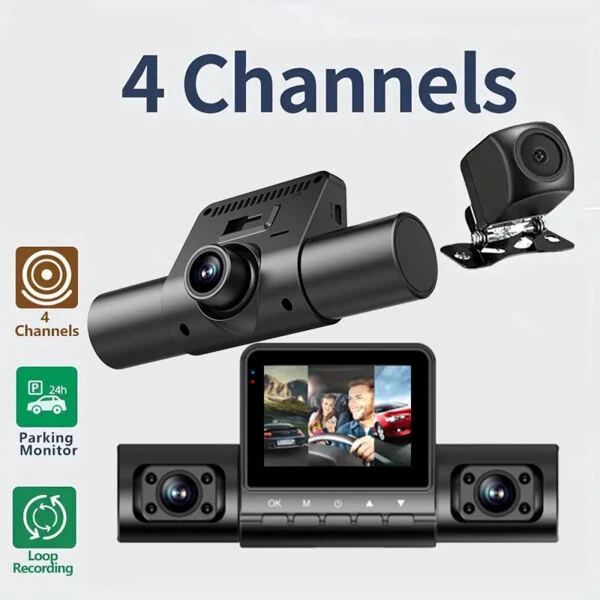 Gmogad 4 Channel Dash Cam, 360 Dash Camera FHD 1080P x 4 Dash Cam Front and Rear, 2K Front +1080P Inside*2 Car Camera with 64GB Card, Built-in WiFi GPS, Loop Recording, Night Vision, Black - 4