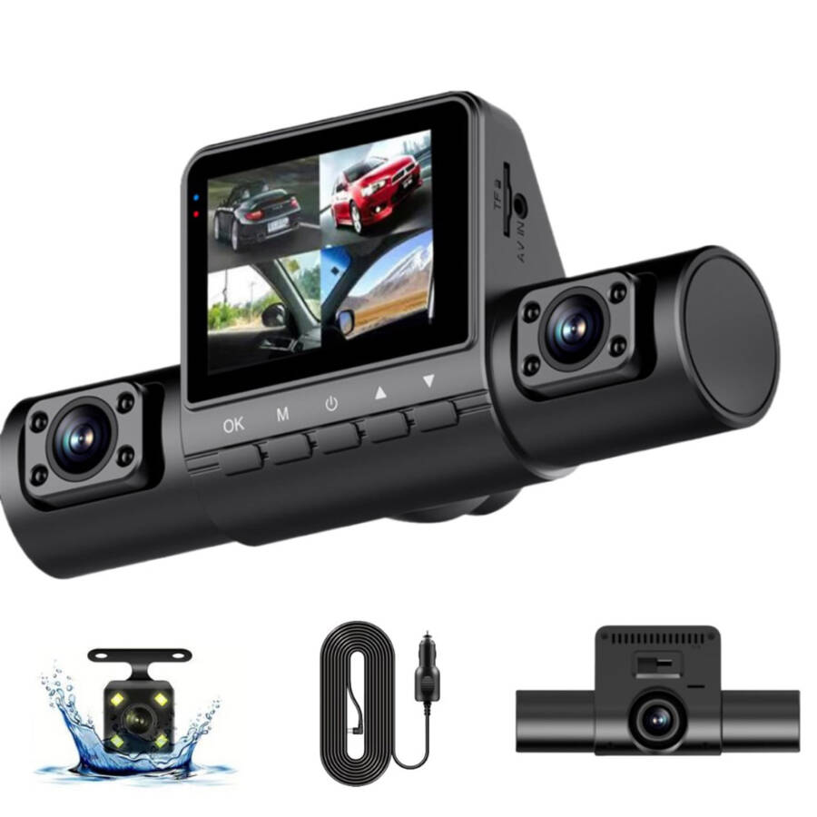 Gmogad 4 Channel Dash Cam, 360 Dash Camera FHD 1080P x 4 Dash Cam Front and Rear, 2K Front +1080P Inside*2 Car Camera with 64GB Card, Built-in WiFi GPS, Loop Recording, Night Vision, Black-BLACK - 1
