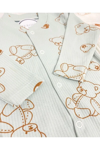 Go'dak bolalari uchun ayiqcha naqshli 2 qismli kombinezon to'plami yangi tug'ilgan chaqaloq kiyimi - 4