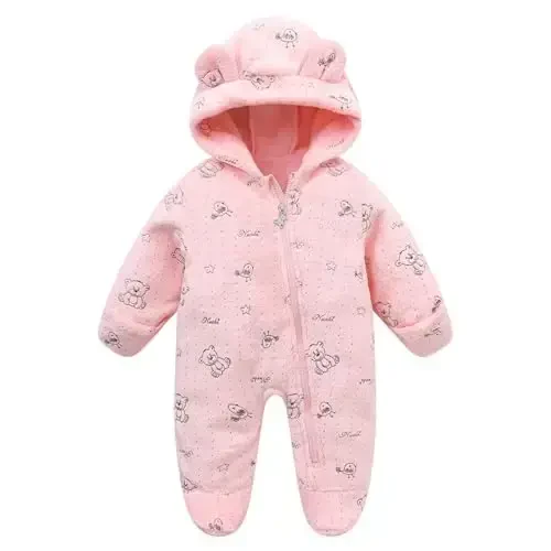 Go'dak Fleece Jumpsuit 0-3 Oylik Go'dak Ayiq Qor Kostyumi Yangi Tug'ilgan Romper Issiq Palto - 1