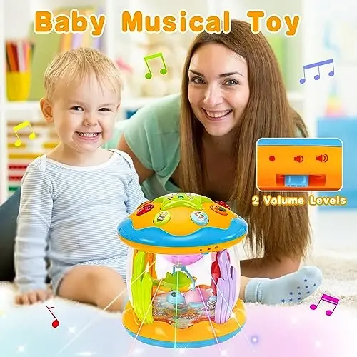 Go'dak musiqiy o'yinchoqlar 12 oy Aylanadigan projektor Chiroqli chaqaloq qorin bo'shlig'i o'yinchoqlari Sensorli o'yinchoq yoshi 1-2-4 1 yoshli qiz bola chaqaloq akvariumi o'rganish o'yinchog'i uchun yangi tug'ilgan kun sovg'alari - 6