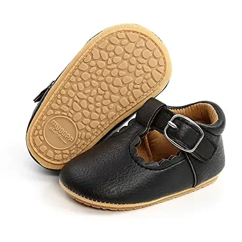 Baby Girls Mary Jane Flats Shoes with Non-Slip Soft Sole Toddler First Walkers Newborn Princess Dress Shoes - AKINGIO