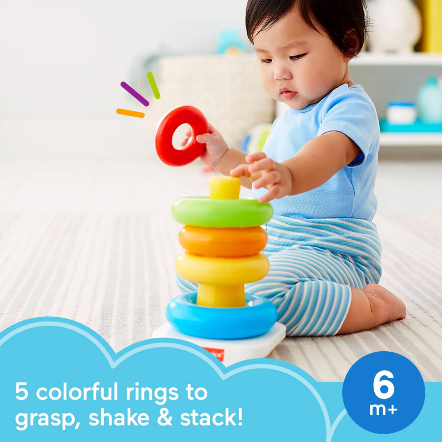 Go'daklar uchun aylanuvchi taglikli Fisher-Price Rock-a-Stack halqalarni yig'ish o'yinchoqi - 2