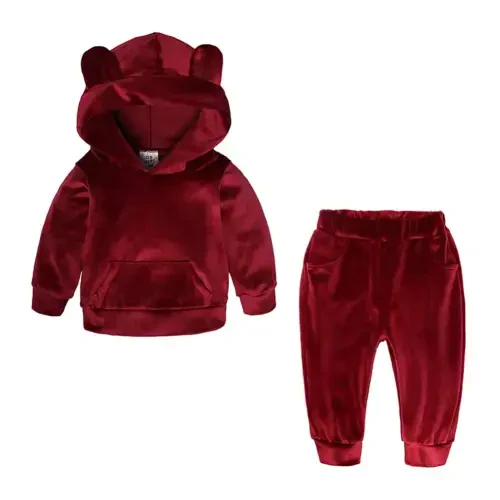 Godderr 2Pcs Kids Toddler Fleece Sweat Suits Set 9M-8Y Baby Tracksuit Ears Hooded Sweatsuits Sweatpants Outfits with Pockets Sweater Jogger Pants for Boys Girls - GODDERR (1)