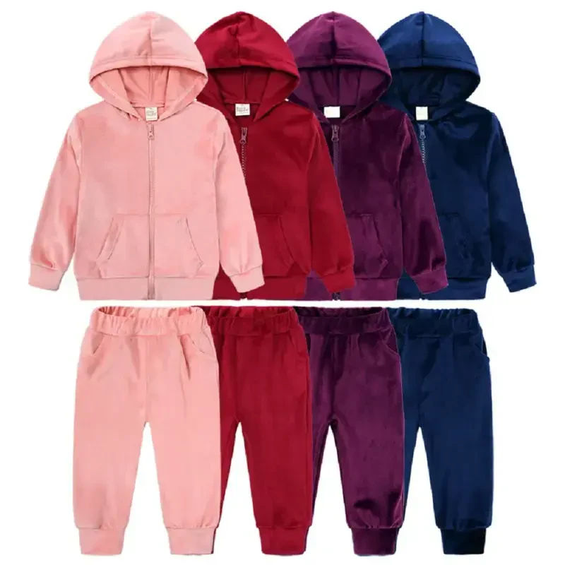 Godderr Kids Boys Girls Velour Tracksuit 2Pcs Outfits, Toddler Baby Hoodie Tracksuit, Kids Autumn Winter Sweatsuits Jogging Suits for 12M-13Y - 3
