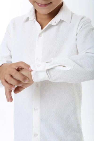 Gofre matosi oq rangli bolalar ko'ylagi - Modazone (1)