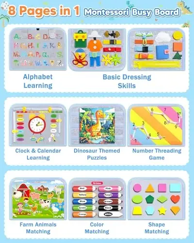 Gojmzo Busy Board Montessori o'yinchoqlar toddler bola qiz tug'ilgan kun sovg'alari uchun, band kitob sensorli o'yinchoqlar toddlerlar uchun, o'quvchi ta'limiy toddler sayohat tadbirlari - 3