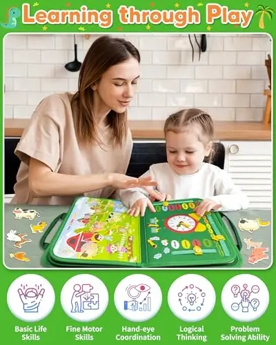 Gojmzo Busy Board Montessori o'yinchoqlari kichkintoy bir yoshli o'g'il qiz tug'ilgan kun sovg'alari uchun, kichkintoylar uchun band bo'lgan kitob sensorli o'yinchoqlar, o'quv tarbiyaviy kichkintoy sayohat mashg'ulotlari - 5
