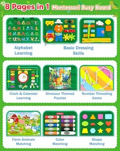 Gojmzo Busy Board Montessori o'yinchoqlari kichkintoy bir yoshli o'g'il qiz tug'ilgan kun sovg'alari uchun, kichkintoylar uchun band bo'lgan kitob sensorli o'yinchoqlar, o'quv tarbiyaviy kichkintoy sayohat mashg'ulotlari - 3