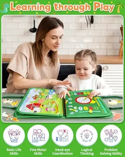 Gojmzo Busy Board Montessori o'yinchoqlari kichkintoy bir yoshli o'g'il qiz tug'ilgan kun sovg'alari uchun, kichkintoylar uchun band bo'lgan kitob sensorli o'yinchoqlar, o'quv tarbiyaviy kichkintoy sayohat mashg'ulotlari - 5