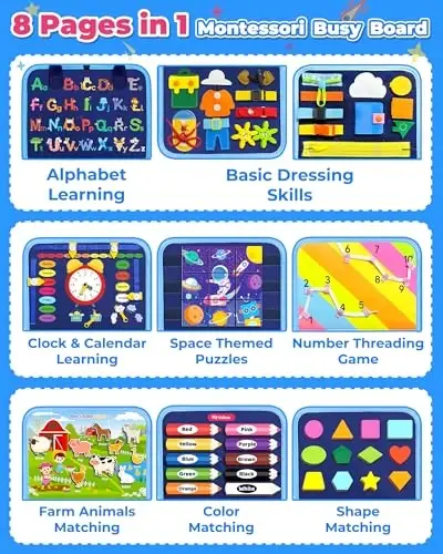 Gojmzo Busy Board Montessori o'yinchoqlari kichkintoy o'g'il bolalar uchun tug'ilgan kun sovg'alari, kichkintoylar uchun band kitob sensorli o'yinchoqlar, o'quvchi kichkintoy sayohat tadbirlari - 3