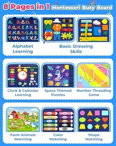 Gojmzo Busy Board Montessori o'yinchoqlari kichkintoy o'g'il bolalar uchun tug'ilgan kun sovg'alari, kichkintoylar uchun band kitob sensorli o'yinchoqlar, o'quvchi kichkintoy sayohat tadbirlari - 3