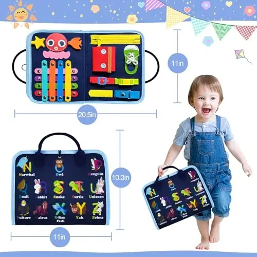 Gojmzo Busy Board Montessori Toys for 1 2 3 4 Year Old Boys & Girls Gifts, Sensory Toys for Toddlers 1-3, Educational Travel Toys, Preschool Activities Learning Alphabet Count Fine Motor Skills - 4