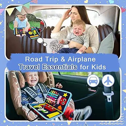 Gojmzo Busy Board Montessori Toys for 1 2 3 4 Year Old Boys & Girls Gifts, Sensory Toys for Toddlers 1-3, Educational Travel Toys, Preschool Activities Learning Alphabet Count Fine Motor Skills - 3