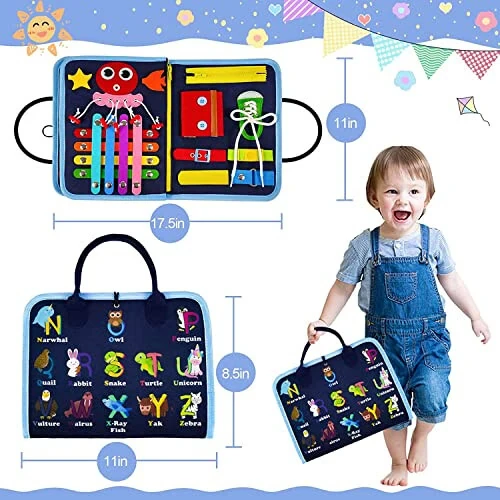 Gojmzo Busy Board Montessori Toys for 1 2 3 4 Year Old Boys & Girls Gifts, Sensory Toys for Toddlers 1-3, Educational Travel Toys, Preschool Activities Learning Alphabet Count Fine Motor Skills - 5