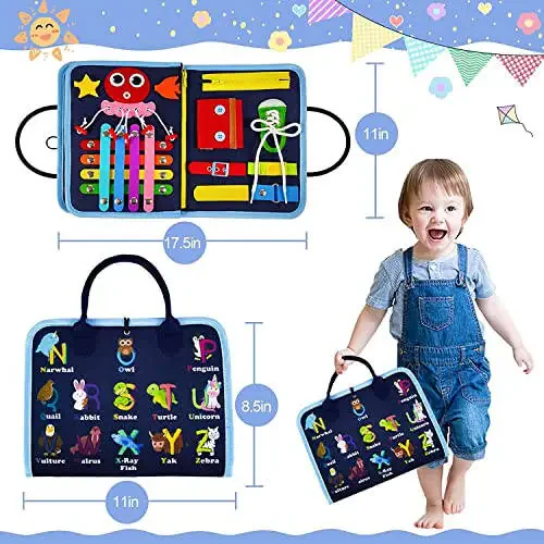 Gojmzo Busy Board Montessori Toys for 1 2 3 4 Year Old Boys & Girls Gifts, Sensory Toys for Toddlers 1-3, Educational Travel Toys, Preschool Activities Learning Alphabet Count Fine Motor Skills - 5