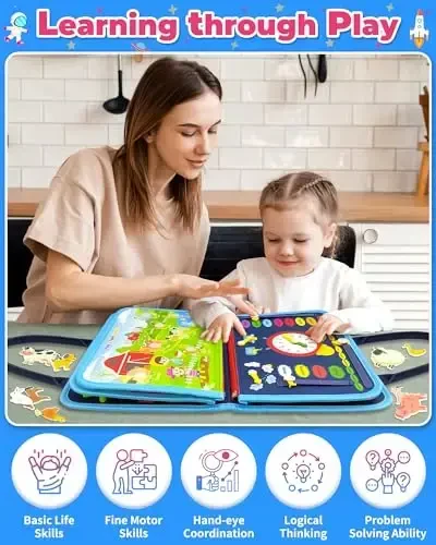 Gojmzo Busy Board Montessori Toys for Toddler Boy Birthday Gifts, Busy Book Sensory Toys for Toddlers, Learning Educational Toddler Travel Activities - 5