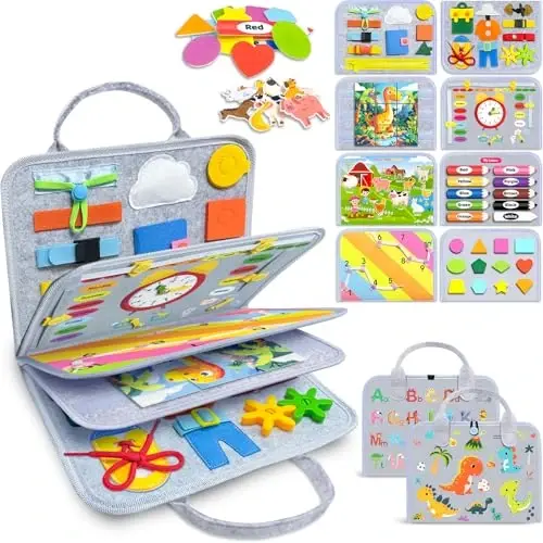 Gojmzo Busy Board Montessori Toys for Toddler Boy Girl Birthday Gifts, Busy Book Sensory Toys for Toddlers, Learning Educational Toddler Travel Activities 