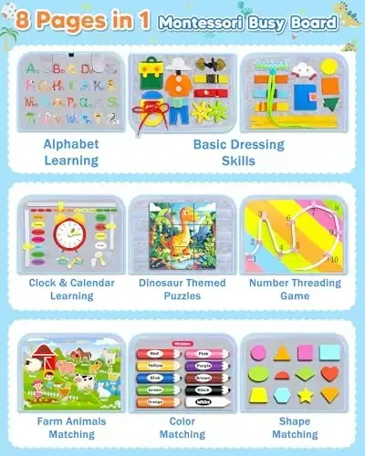 Gojmzo Busy Board Montessori Toys for Toddler Boy Girl Birthday Gifts, Busy Book Sensory Toys for Toddlers, Learning Educational Toddler Travel Activities - 3
