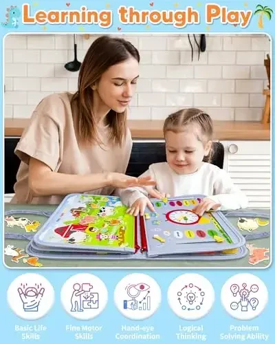 Gojmzo Busy Board Montessori Toys for Toddler Boy Girl Birthday Gifts, Busy Book Sensory Toys for Toddlers, Learning Educational Toddler Travel Activities - 5