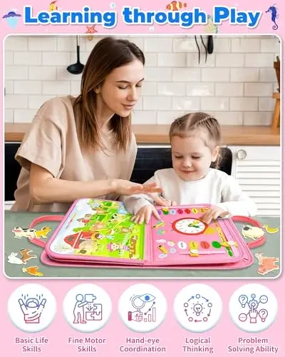Gojmzo Busy Board Montessori Toys for Toddler Girl Birthday Gifts, Busy Book Sensory Toys for Toddlers, Learning Educational Toddler Travel Activities - 5