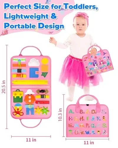 Gojmzo Busy Board Montessori Toys for Toddler Girl Birthday Gifts, Busy Book Sensory Toys for Toddlers, Learning Educational Toddler Travel Activities 