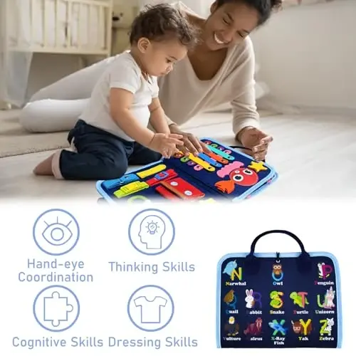 Gojmzo Meşgul Panosu Montessori Oyuncakları 1 2 3 4 Yaşındaki Erkek ve Kız Çocukları İçin Hediyeler, Bebekler İçin Duyusal Oyuncaklar 1-3, Eğitici Seyahat Oyuncakları, Okul Öncesi Etkinlikleri Alfabe Sayma İnce Motor Becerileri - GOJMZO