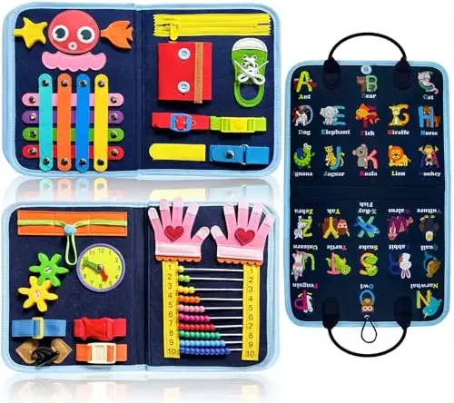 Gojmzo Busy Board Montessori Toys for Toddler Boys & Girls Gifts, Sensory Toys for Toddlers, Educational Travel Preschool Activities Learning Alphabet Count Fine Motor Skills - GOJMZO