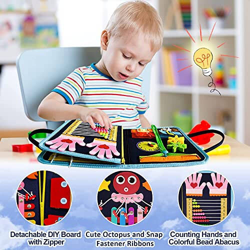 Gojmzo Busy Board Montessori Toys for Toddler Boys & Girls Gifts, Sensory Toys for Toddlers, Educational Travel Preschool Activities Learning Alphabet Count Fine Motor Skills - 4