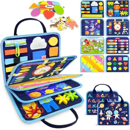 Gojmzo Busy Board Montessori Toys for Toddler Boy Birthday Gifts, Busy Book Sensory Toys for Toddlers, Learning Educational Toddler Travel Activities - 1