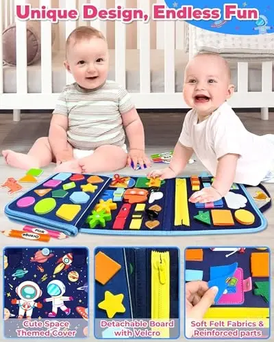 Gojmzo Busy Board Montessori Toys for Toddler Boy Birthday Gifts, Busy Book Sensory Toys for Toddlers, Learning Educational Toddler Travel Activities - 4