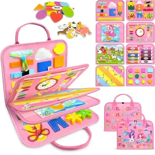 Gojmzo Busy Board Montessori Toys for Toddler Girl Birthday Gifts, Busy Book Sensory Toys for Toddlers, Learning Educational Toddler Travel Activities 