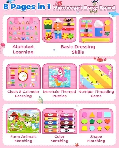 Gojmzo Busy Board Montessori Toys for Toddler Girl Birthday Gifts, Busy Book Sensory Toys for Toddlers, Learning Educational Toddler Travel Activities - 3