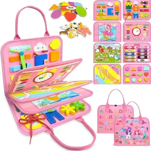 Gojmzo Busy Board Montessori Toys for Toddler Girl Birthday Gifts, Busy Book Sensory Toys for Toddlers, Learning Educational Toddler Travel Activities 