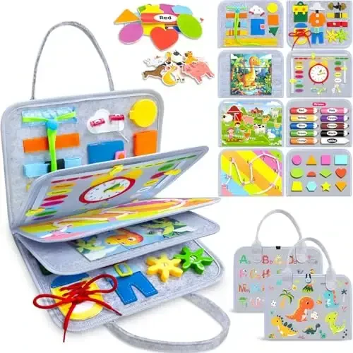 Gojmzo Busy Board Montessori Toys for Toddler Boy Girl Birthday Gifts, Busy Book Sensory Toys for Toddlers, Learning Educational Toddler Travel Activities 