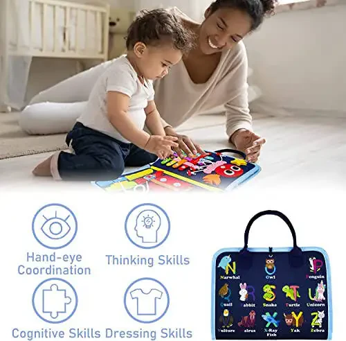 Gojmzo Занятая Доска Montessori Игрушки для мальчиков и девочек 1 2 3 4 лет Подарки, Сенсорные игрушки для малышей 1-3, Образовательные игрушки для путешествий, Дошкольные занятия Изучение алфавита Счет Мелкая моторика - 6