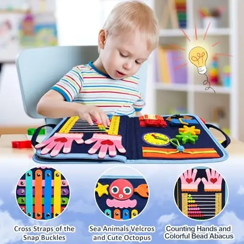 Gojmzo Занятая Доска Montessori Игрушки для мальчиков и девочек 1 2 3 4 лет Подарки, Сенсорные игрушки для малышей 1-3, Образовательные игрушки для путешествий, Дошкольные занятия Изучение алфавита Счет Мелкая моторика - 3