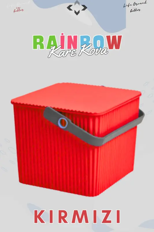 Rainbow Kare Kapaklı Kulplu Piknik Sepeti Düzenleyici 1 Adet Kare Kova Piknik Çantası Sepet-Kırmızı - 3