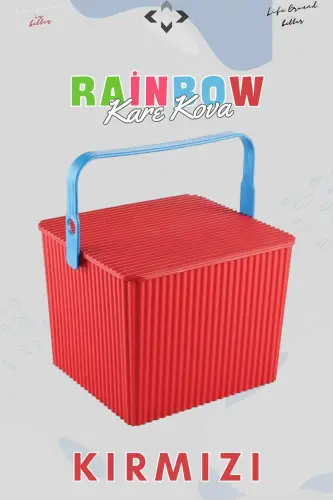 Rainbow Kare Kapaklı Kulplu Piknik Sepeti Düzenleyici 1 Adet Kare Kova Piknik Çantası Sepet-Kırmızı - 7