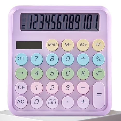 Golcellia Calculators Desktop, Purple Mechanical Calculator, Cute Calculator 12 Digit Desk Basic Calculator Large Display, Dual Power Solar Battery, Office Home School Supplies for Adults & Students - 1