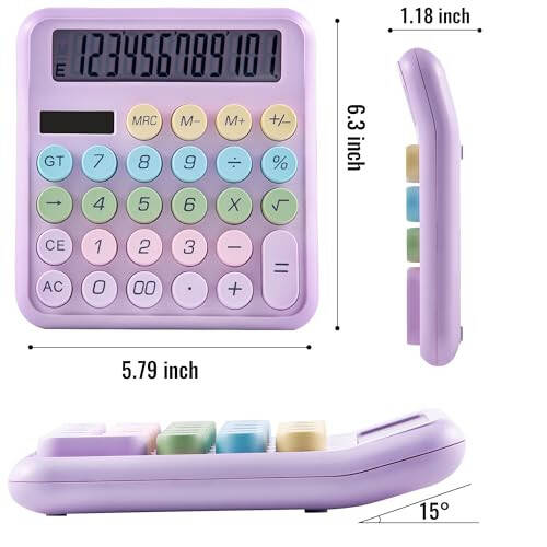 Golcellia Calculators Desktop, Purple Mechanical Calculator, Cute Calculator 12 Digit Desk Basic Calculator Large Display, Dual Power Solar Battery, Office Home School Supplies for Adults & Students - 3