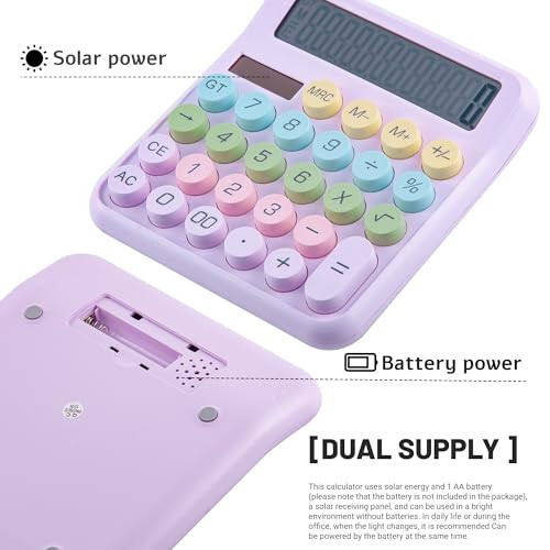 Golcellia Calculators Desktop, Purple Mechanical Calculator, Cute Calculator 12 Digit Desk Basic Calculator Large Display, Dual Power Solar Battery, Office Home School Supplies for Adults & Students - 4