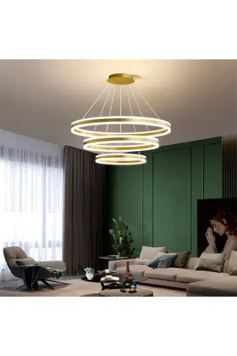 Gold 3x Circle Ø60,80,100cm LED Lamp Round Pendant Chandelier, Modern Lighting, Decorative 3000k 