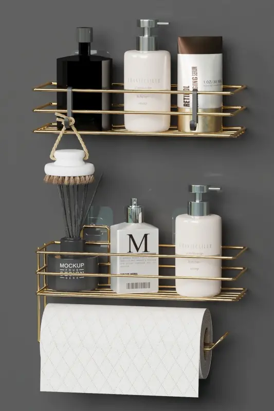 Gold Altın Kaplama Yapışkanlı Banyo Rafı 2 li Set - 4