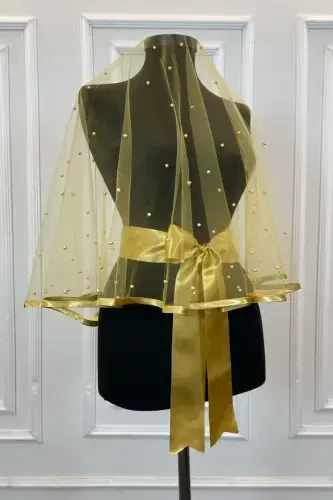 Gold Bead Detailed Bridal Veil Set, Henna Cover - BEADEDGOLD - 1