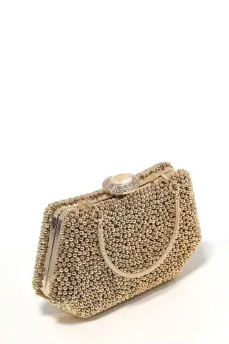 Gold Beaded Evening Bag Mother-of-Pearl Bridal Bag Evening Bag Party Bag Portfolio Clutch - BIÇANTA (1)