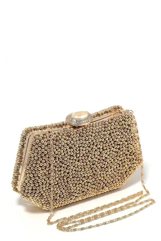 Gold Beaded Evening Bag Mother-of-Pearl Bridal Bag Evening Bag Party Bag Portfolio Clutch - 3